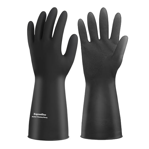Thick Rubber Cleaning Gloves - 1 Pair Black Rubber Gloves for Dishwashing Extra Large, Non-Slip Kitchen Gloves for Washing Dishes, Reusable Cleaning Gloves, Waterproof, Heavy-Duty (1P,XL)