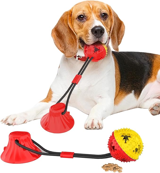 Jenilily Dog Toys Chew for Small Medium Chewers Rope Ball Suction Cup Tug of War Game Puppy Training Teething Boredom Pet Toy Not for Wooden Floor