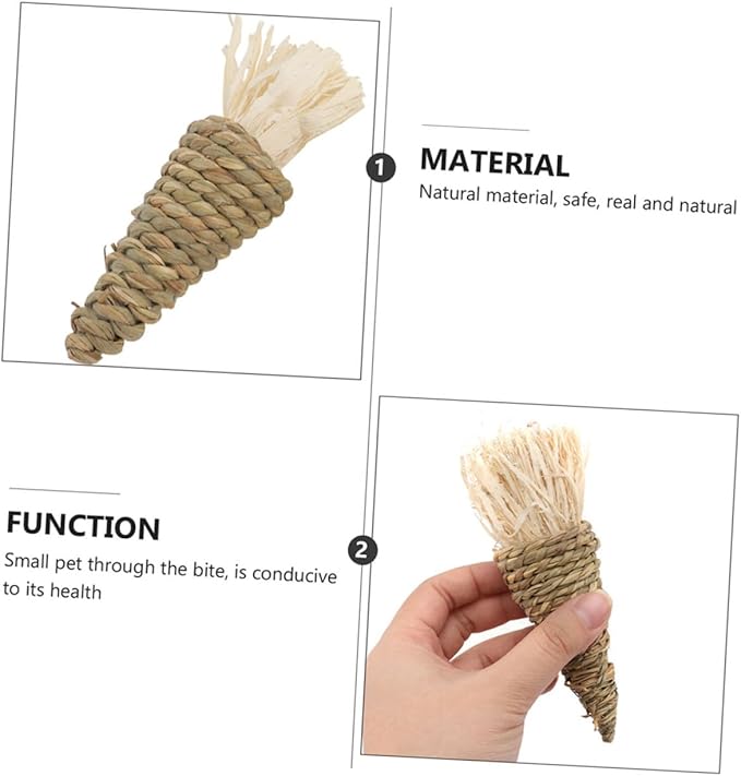 TOYANDONA 3Pcs Natural Grass Carrot Chew Small Animal Teeth Cleaning Chewing for Rabbits Guinea Pigs Chinchillas Hamsters Stress Relief Molar Care Pet Supplies