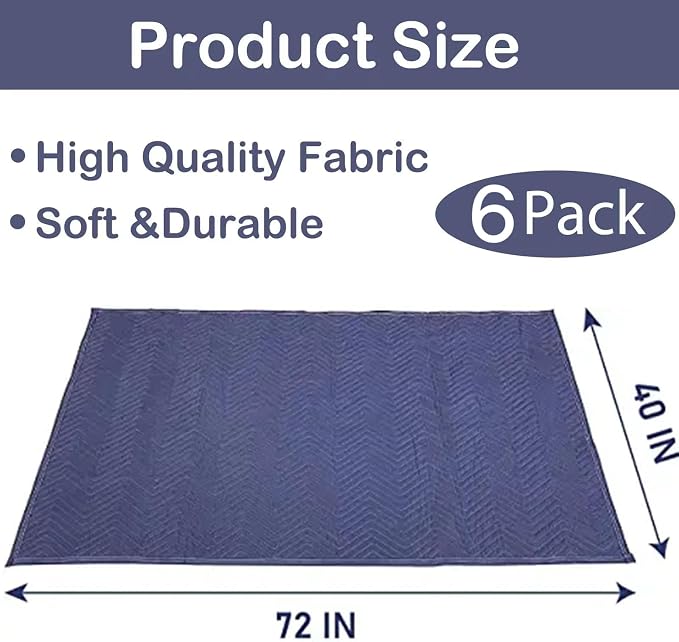 6 Pack 40x72 In Moving Blankets Heavy Duty Thick Furniture Shipping Blankets for Protecting Professional Quilted Shipping Furniture Pads