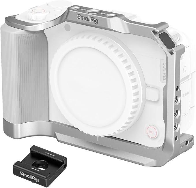 SmallRig R50 V Camera Cage for Canon R50V, Built-in Ergonomic Silicone Grip, QR Plate for Arca, 1/4"-20 Threaded Hole, 3/8"-16 Holes for ARRI, Cold Shoe, QD Sockets, Vertical Shooting(Silver)-5428
