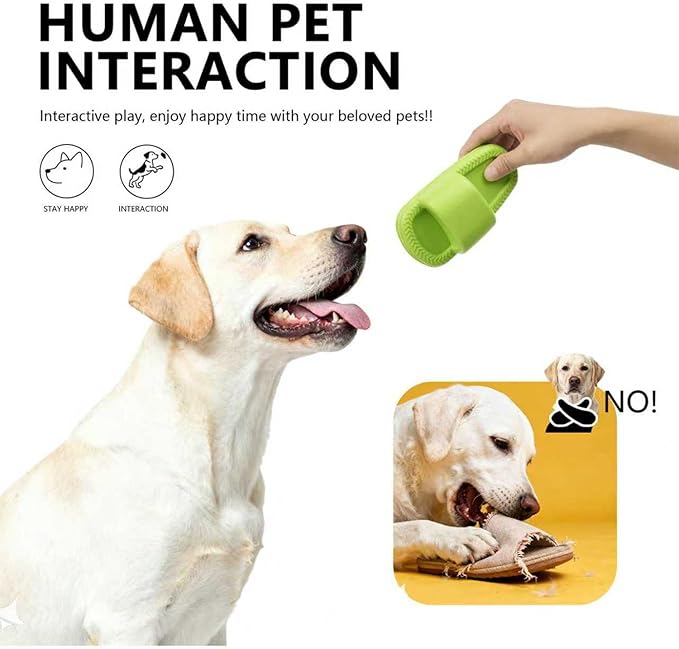 MECOOL Squeaky Slipper Dog Toy - Chew Toys for Aggressive Chewers, Durable Rubber Chew Toy for Dental Cleaning & Boredom Relief, for Small Medium Dogs, Green
