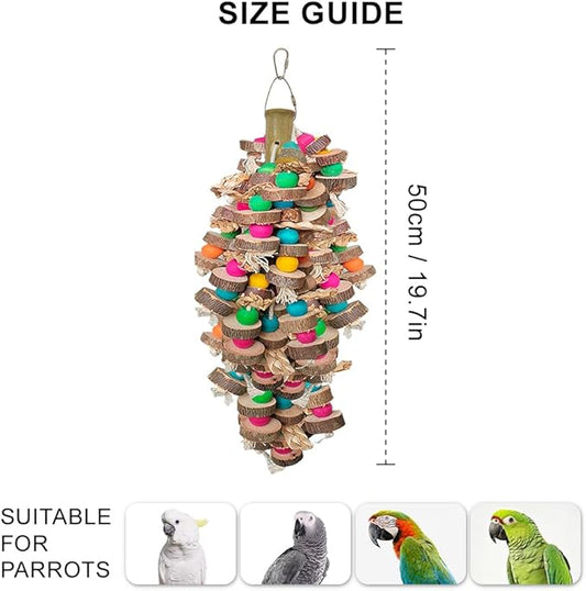 Large Bird Toys for Parrots Toys Natural Colored Wooden Bird Cages Chew Accessories for Macaws, Cockatoos, African Grey, and Amazon Parrots