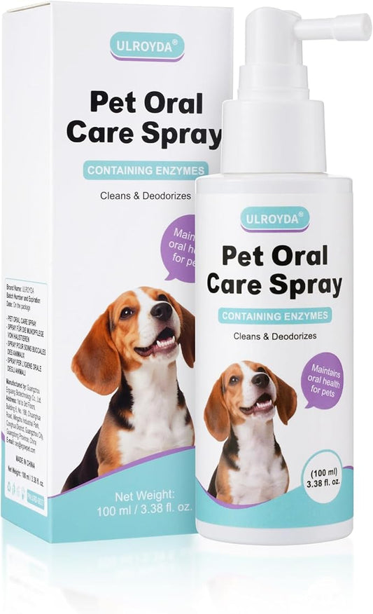 Pet Dental Spray for Dogs & Cats - Fragrance-Free Triple Enzyme & Probiotics Oral Care Mist, Dog Teeth Cleaning, Bad Breath & Tartar Plaque Support, Dental Water Additive for Pet Supplies, 3.38 oz