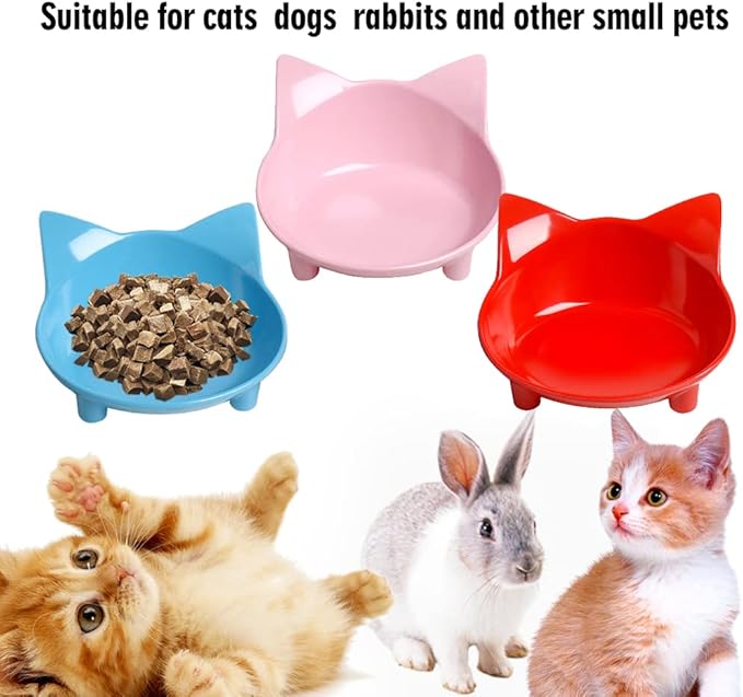 Set of Cat and Dog Bowls - Non Slip, Shallow Food and Water Bowls for Pets (Cats, Dogs, Rabbits, Puppies), Safe Food - Grade to Relieve Whisker Fatigue