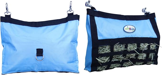 Rabbit & Guinea Pig Hay Bag Feeder with Super Tough Bottom® Design | Large 15" x 11" x 3" Hanging Hay Feeder | Organized Feeding | Made in USA Design (Hurricane Blue, Large 15" x 11" x 3")