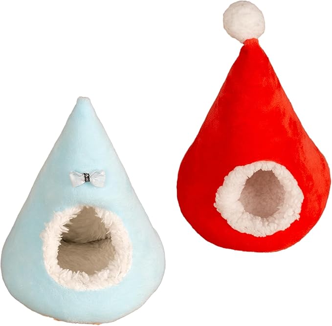 2 Packs Small Animal Warm Hideout, Washable Indoor Pet Shelter, Cage Accessory for Hedgehog, Squirrel, Guinea Pig, Hamster & Multi-Pets (C,M:15X15X20CM)
