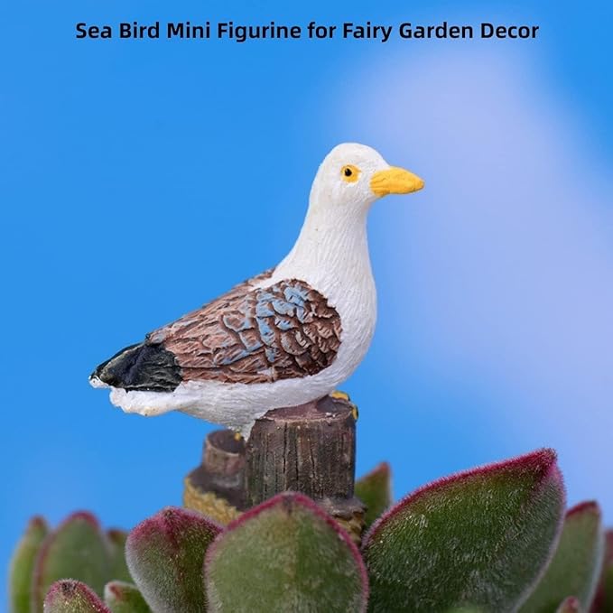 2Pcs Seagull Garden Figurines, Resin Bird Statues for Fairy Garden, Landscape Decor, Micro Landscape, Aquarium and Terrarium Decor