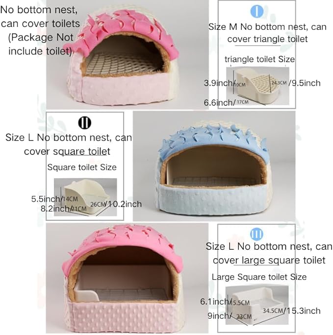 Warm Plush Guinea Pig Hut Habitat Hedgehog Hideout Rat House for Small Animal Rabbit,Washable Chinchilla Hamster Bed Cozy Nest Cage Accessories (Pink,X-Large)
