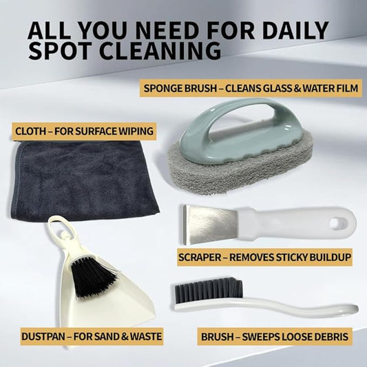 Bearded Dragon Tank Cleaning Kit – Reptile Enclosure Tool Set with Mini Dustpan, Brush, Scraper & Cleaning Cloth for Lizard & Gecko Terrarium Maintenance