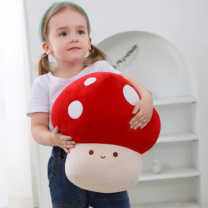 WeBingo Mushroom Plush Pillow, 9 Inch Cute Large Mushroom Decor Stuffed Animal Plushies Stuffy for Girl Boy Kid Adult, Giant Big Jumbo Soft Toy Gift for Birthday Christmas Valentine's Day