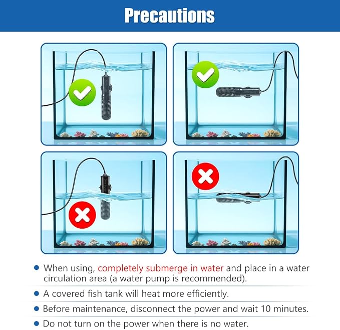 25W Mini Aquarium Heater Submersible Constant Temperature Fish Tank Betta Heater Free Thermometer Sticker Suitable for 1-6 Gallons Saltwater and Freshwater Tanks