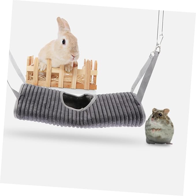 Small Pet Hanging Hammock Tunnel for Ferrets and Hamsters Grey Plush Warm Bed with Funny Tube Design Easy to Install Cage for Rest Play and Sleep