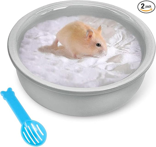 kathson Hamster Sand Bath Box Ceramic Small Animals Shower Bathtub Gerbil Litter Box Mice Bathroom Syrian Hamster Digging Sand Container Cage Accessories for Lemmings (Grey)