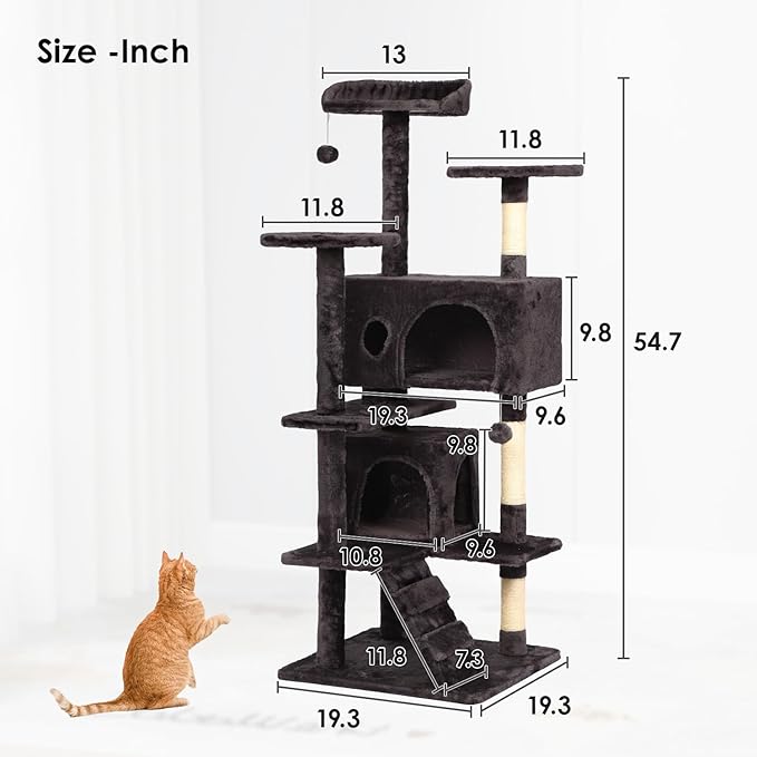 PayLessHere Cat Tree 54in Cat Tower with Cat Scratching Post,Multi-Level Cat Condo Stand House Furniture Kitty Activity Center with Furry Ball Toys Cat Tree for Indoor Cats,Purple