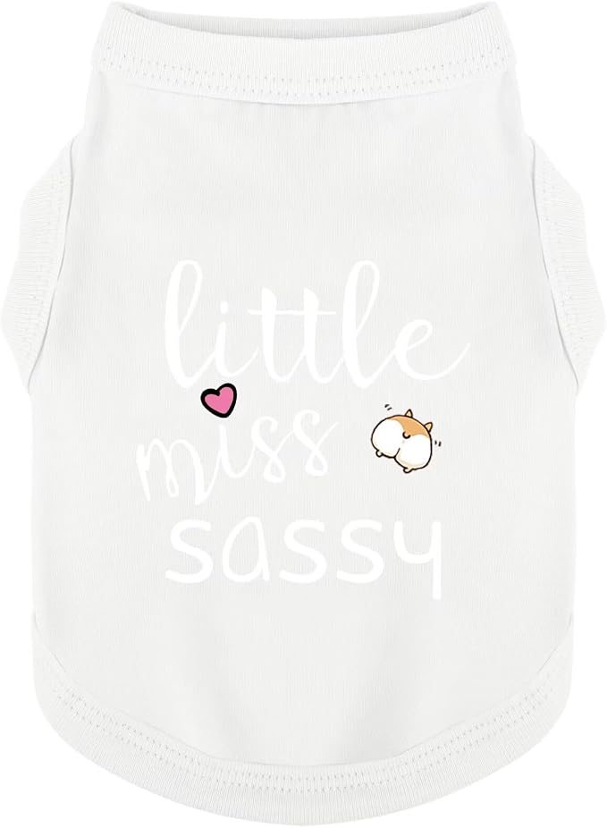 Paiaite Dog Clothes Fashionable Sleeveless Pet Vest: 'Little Miss Sassy' Printed Cotton Dog Shirt, Ideal for Small, Medium, and Large Breeds, Ensuring Comfort and Breathability White M