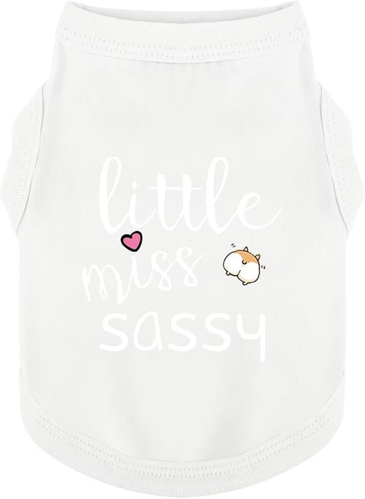 Paiaite Dog Clothes Fashionable Sleeveless Pet Vest: 'Little Miss Sassy' Printed Cotton Dog Shirt, Ideal for Small, Medium, and Large Breeds, Ensuring Comfort and Breathability White L