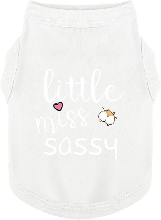 Paiaite Dog Clothes Fashionable Sleeveless Pet Vest: 'Little Miss Sassy' Printed Cotton Dog Shirt, Ideal for Small, Medium, and Large Breeds, Ensuring Comfort and Breathability White 4XL