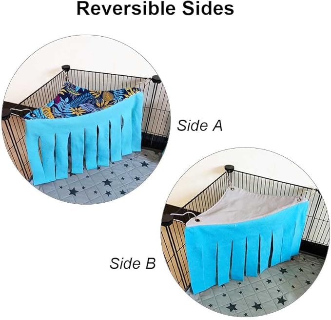 RIOUSSI Guinea Pig Hideout Hideaway Corner Fleece Toys Cage Accessories with Reversible Sides. Blue Leaves, Triangle