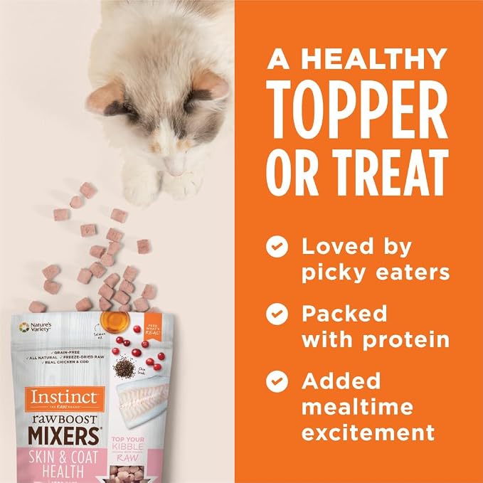 Instinct Raw Boost Mixers, Freeze Dried Cat Food Toppers with Functional Ingredients, Grain Free, Real Chicken - Skin & Coat Health, 5.5 oz Bag (Pack of 2)