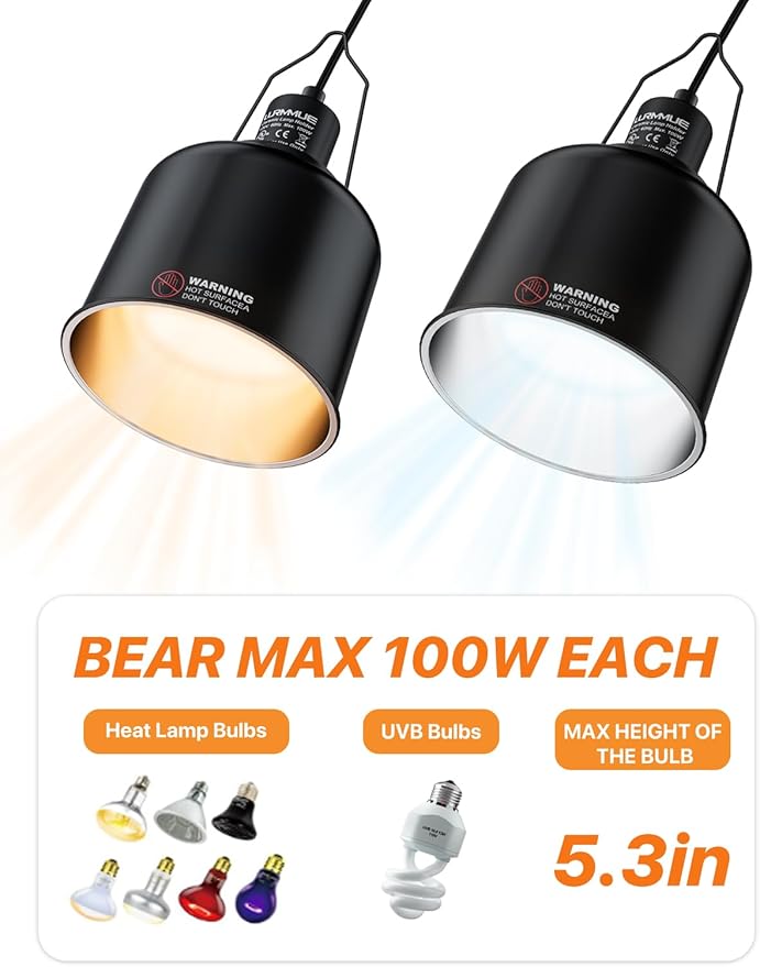 2-Pack 5.5 Inch Deep Dome Reptile Light Fixture with Clamp, ETL Certified E26 Ceramic Socket (100W), Aluminum UVA UVB Basking Lamp Holder for Terrariums, Bearded Dragons and Turtles