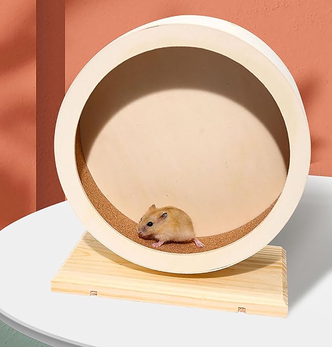Hamster Exercise Wheel，Small Animals Running Toy Suitable for Rat, Pig, Chinchilla, Gerbil, etc. pet Wooden Harmless, Handmade (S)