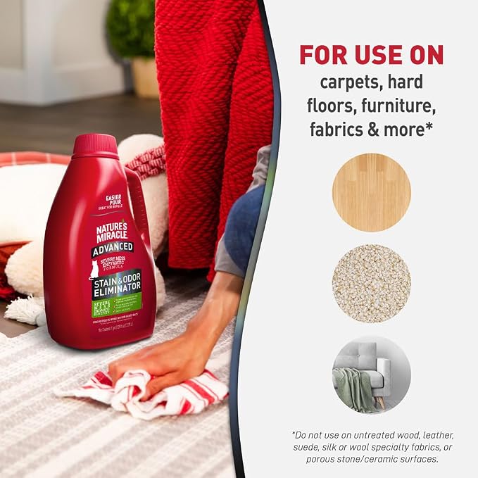 Nature’s Miracle® Advanced Stain & Odor Eliminator, 128 fl oz, Fresh Scent, Severe Mess Enzymatic Formula for Tough Pet Messes