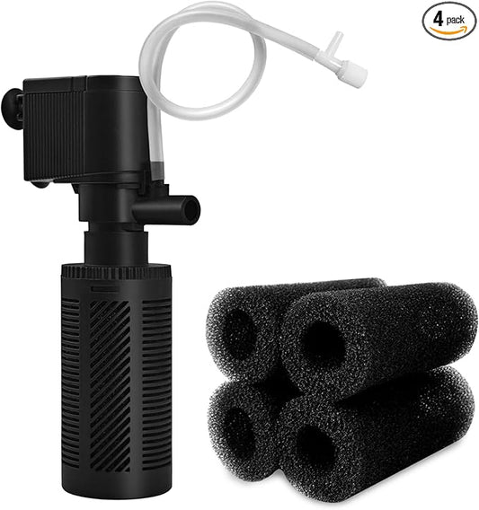 DOMICA Small Aquarium Filter with Aeration System 92GPH 5W Internal Filter for 3 to 10 Gallons Fish Tank, Submersible Fish Tank Filter with 4-pack Pre-filter Sponge