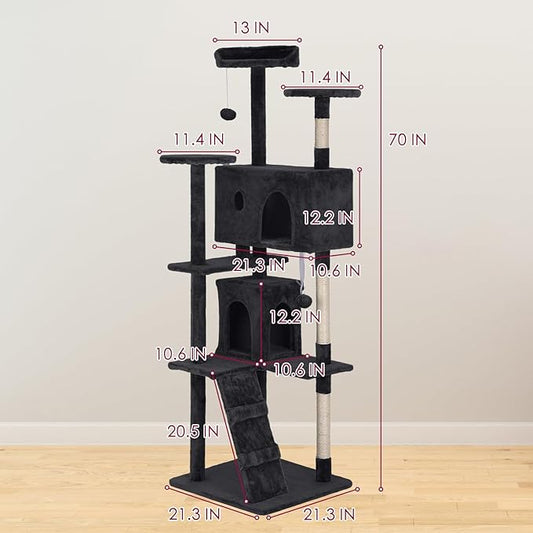PayLessHere Cat Tree 70in Cat Tower with Cat Scratching Post,Multi-Level Cat Condo Stand House Furniture Kitty Activity Center with Furry Ball Toys Cat Tree for Indoor Cats,Dark Gray