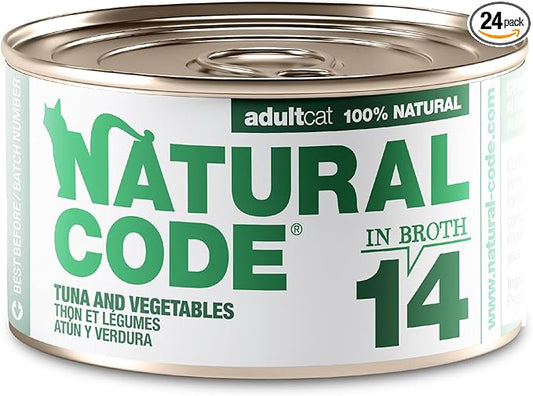 Natural Code - 24 Pack Wet Cat Food, Limited Ingredient Cat Food, High-Protein, Non-GMO, No Artificial Additives, Made in Italy, Tuna and Vegetables in Broth for Adult Cats, 3 oz