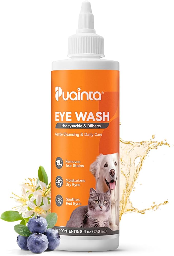 PUAINTA Dog Eye Drops, Eye Infection Treatment, Eye Drops for Dogs & Cats, Soothe Irritation Pink, Dry Eyes, Itchy Eye Wash Tear Stains, Debris Cleaner, Natural Daily Eye Care, Safe for Pets (8oz)