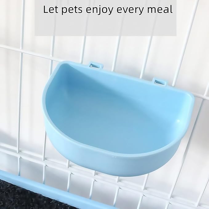 2 PcsRabbit Food Water Bowl, Guinea Pig Plastic Food Basin Dish, Chinchilla Hanging Portable Feeding Bowl (Pink and Blue)
