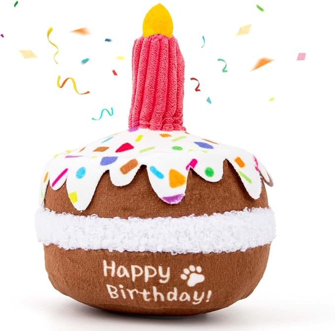 lilfrd Dog Birthday Toy, Birthday Cake Toys for Puppy Gifts, Squeaky Plush Dog Toys