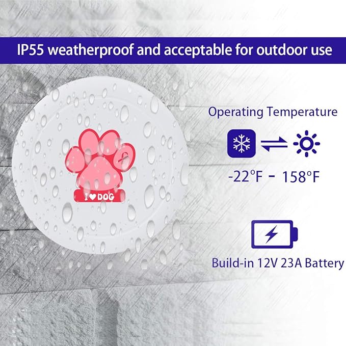 Dog Bell for Door Potty Training Wireless Dog Door Bell with Waterproof Touch Button Doggie Bells for Dogs to Ring to Go Outside (Two Button One Receiver)