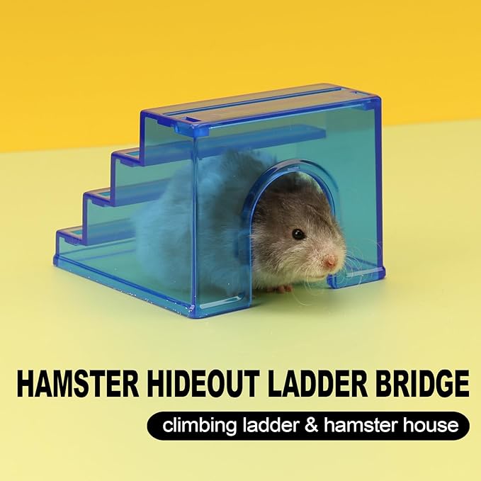 Hamster wheel climbing ladder,hideout ladder bridge,hamsters climbing for Hamster wheel,climbing ladder with hamster house,hideout chamber for dwarf hamsters mice and small animals habitat décor(pink)