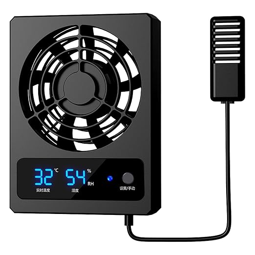 Cooling Fan - Digital Terrarium Airflow Controller, Quiet Habitat Ventilation Device with High Efficiency Wind Output, Smart Temperature Regulation Feature, Ideal for Geckos Turtles Frogs Enclosure Ma