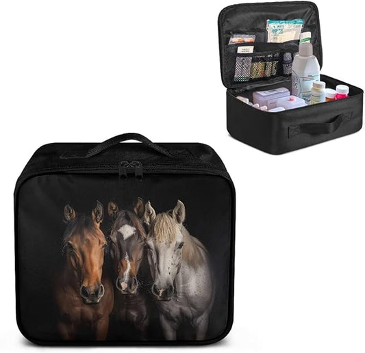 Rnyleeg Black First Aid Kit Bag Empty Horse Medical Kit for Home Empty First Responder Bag Compact Lightweight Travel First Aid Pouch for Men