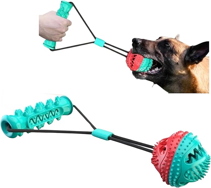 Tail Town Dog Toy Ball with Handle, TPR Rubber Treat Dispensing Ball for Dogs, Tug of War & Fetch Toy, Textured Chew Ball for Small Medium Large Dogs