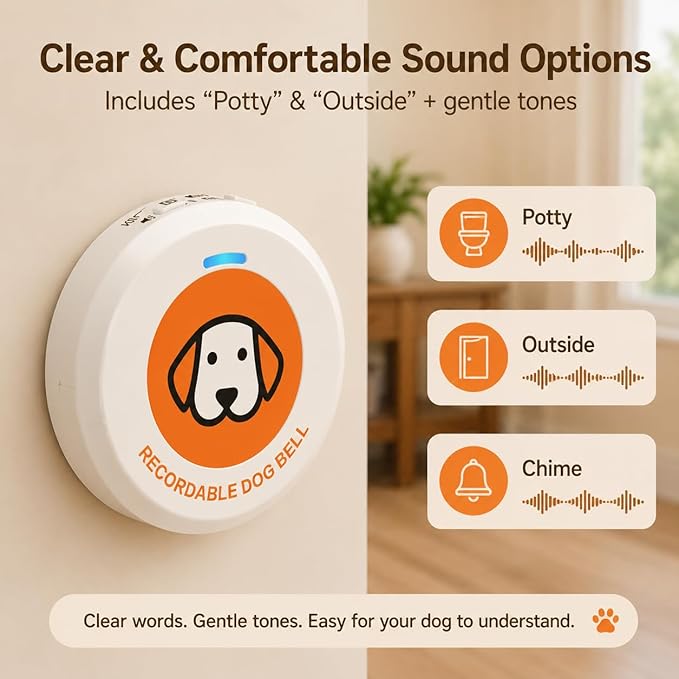 ChunHee Recordable Dog Doorbell – Train Your Dog with Your Own Voice, Puppy Potty Training Bell for Dogs to Go Outside, Touch Activated Dog Button with Potty & Outside Sounds