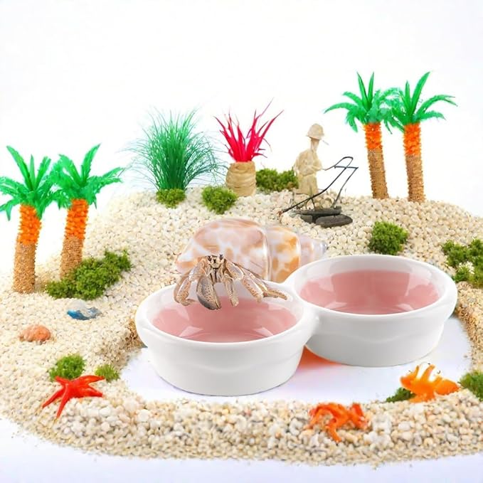 2 Pack Hermit Crab Food and Water Bowl Hamster Ceramic Bowl Anti-Turning Feeding Dish for Hamster Sugar Glider Hermit Crab (Random Color)