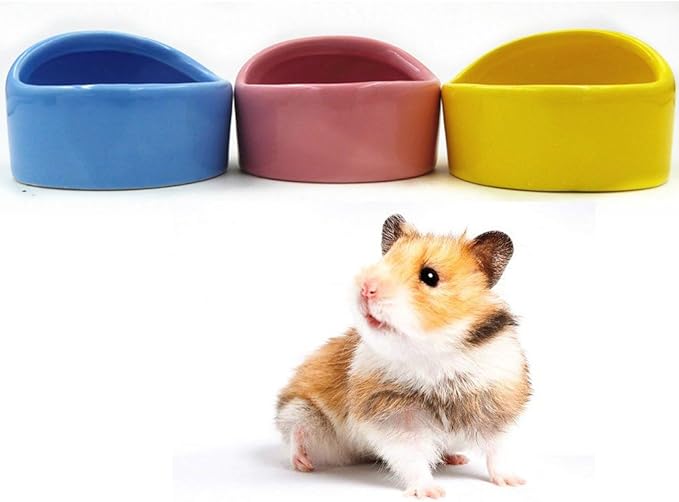 Gradient Side Hamster Ceramic Bowl,Cute Small Animal No Spill No Turnover Food Water Bowl Dish Holder for Guinea Pig Rodent Rat Gerbil Cavy Hedgehog Dwarf Feeder Feeding Bowl Basin,Pet Supplies,White