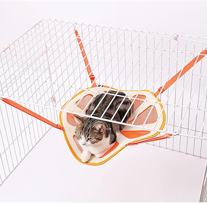 Orange Shape Design Pet Hammock, Hanging Adjustable Small Pet Hammock for Puppy, Cat, Rats, Ferret, Bunny, Hammock Bed with 4 Metal Hooks Suitable for Cage/Chair/Car/Outdoor