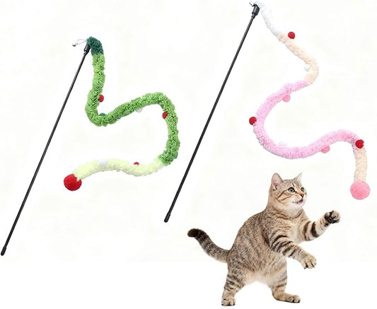 2 Pack of Cat Wand Toy Interactive Cat Plush Teaser Toys for Indoor Cats and Kittens