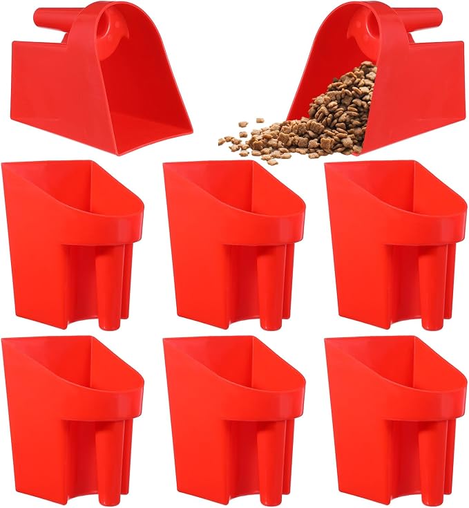 6 Pcs Plastic Enclosed Feed Scoop Heavy Duty Durable Stackable Horse Red Feed Scoop for Livestock Animal Ranchers Homesteaders Farmers, 2 Qt (Red)