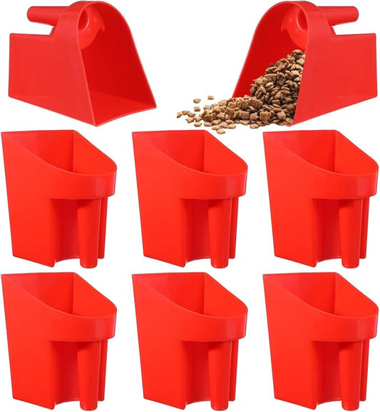 6 Pcs Plastic Enclosed Feed Scoop Heavy Duty Durable Stackable Horse Red Feed Scoop for Livestock Animal Ranchers Homesteaders Farmers, 2 Qt (Red)