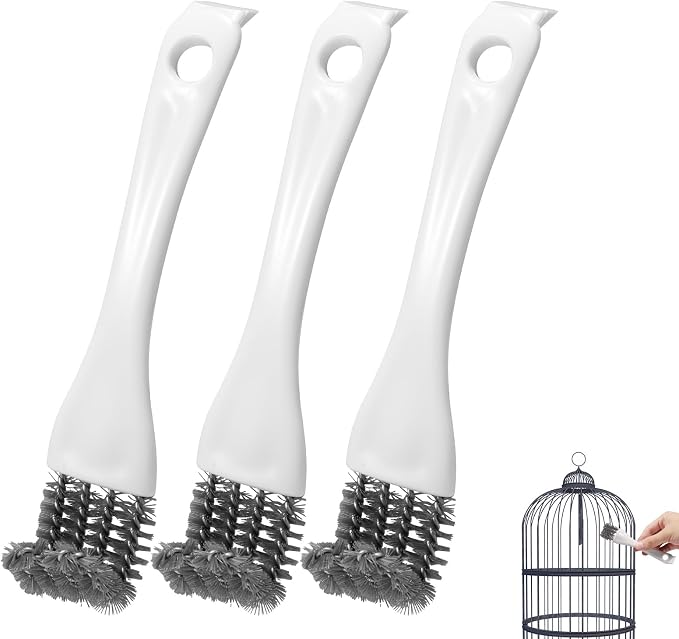 3pcs Bird Cage Brush Cleaner, Stainless Steel Bird Cleaning Brush Durable Droppings Removal Tool for Pet Parrot Fowl Cage Remover Cleaning Accessory
