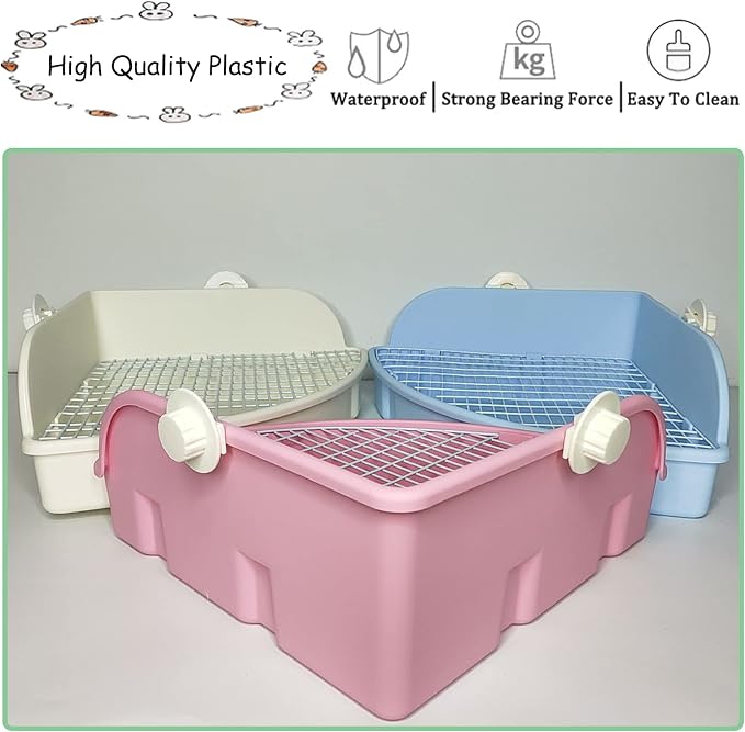 PINVNBY Large Rabbit Litter Box Bunny Corner Toilet Box Small Animal Cage Toilet Pet Potty Trainer Bigger Pan Fan Shape Box for Adult Guinea Pigs Chinchilla Ferret Galesaur (White)