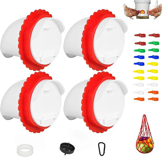 27-Pack Chicken Feeder Ports Kit - Spill-Resistant Design Feed Saver with Custom Hole Saw Tool - Durable DIY Gravity Poultry Accessories