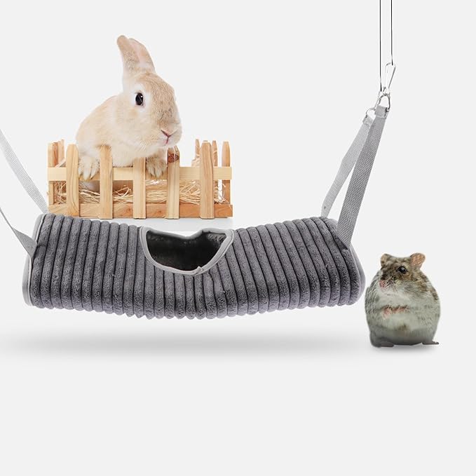 Alasum Small Pet Tunnel Hammock Warm Plush Hanging Bed Grey for Ferret Hamster Guinea Pig Sleeping Hideout Cage