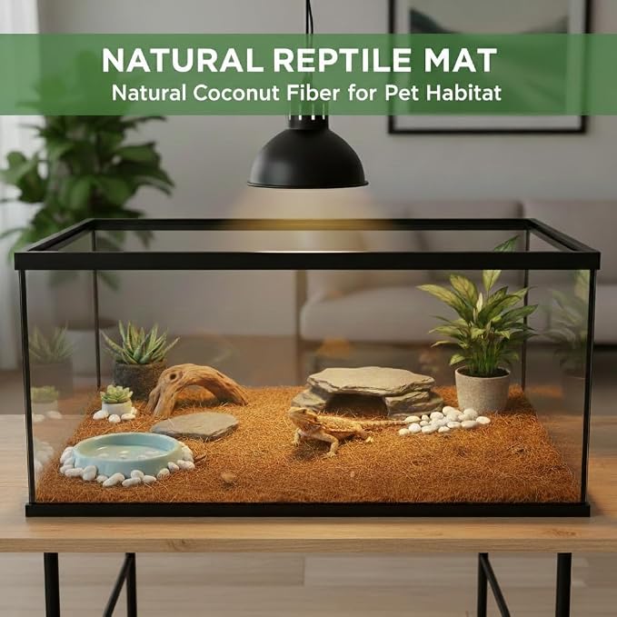 Reptile Carpet, Reptile Mat, Natural Coconut Fiber Liner Flooring for Tank, Bearded Dragon Tank Accessories (18"X 36", 2 PCS)